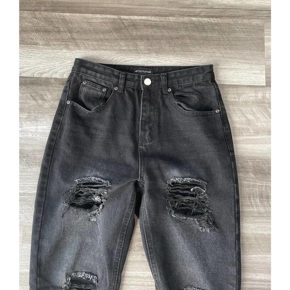 Pretty Little Thing Black Busted Knee Jeans Size 8 High Rise Distressed M13 - Picture 3 of 5
